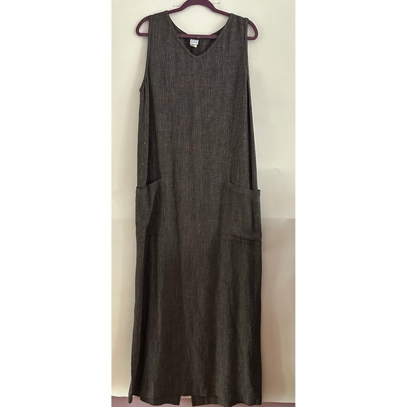 Eileen Fisher Dresses & Skirts - Eileen Fisher Linen Rayon Blend Sleeveless Maxi Dress Brown Marled V-Neck Large